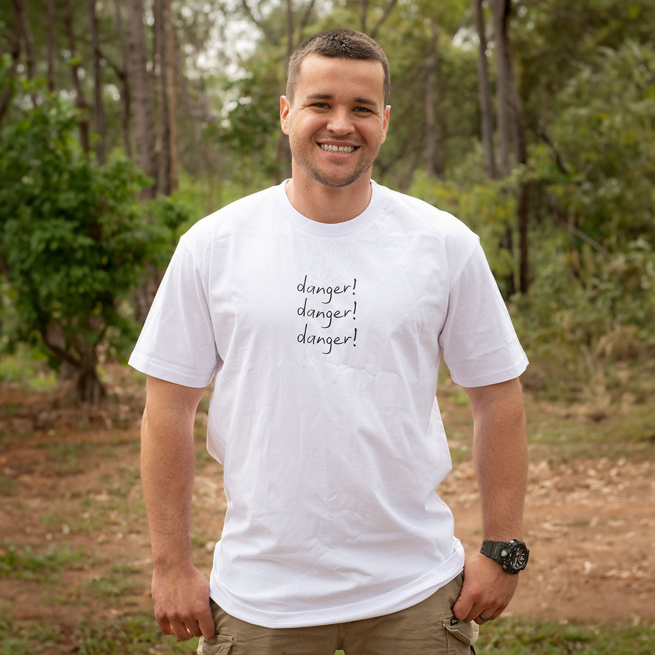 Danger Danger Danger White Tshirt – Australia Zoo Operations Pty Ltd