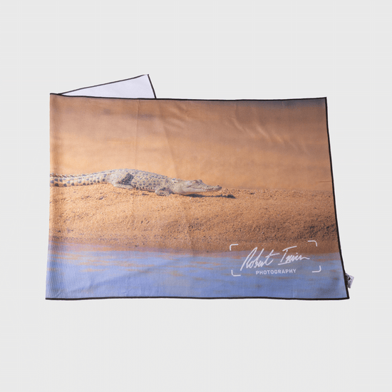 Robert Irwin Croc On Sandbank Sand Free Towel