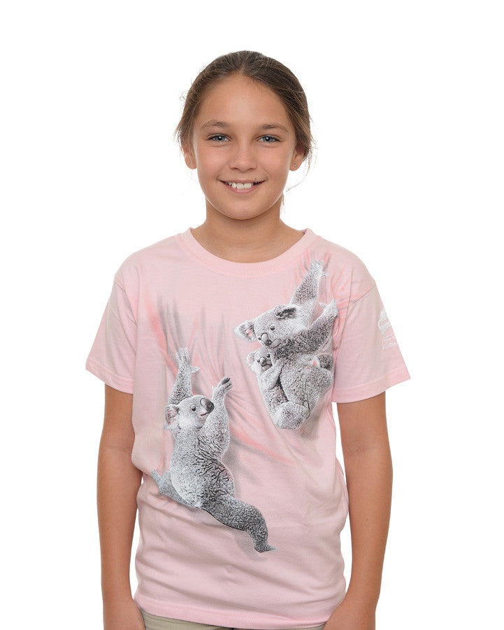 Climbing Koala Wild Planet Pink Kids Tshirt