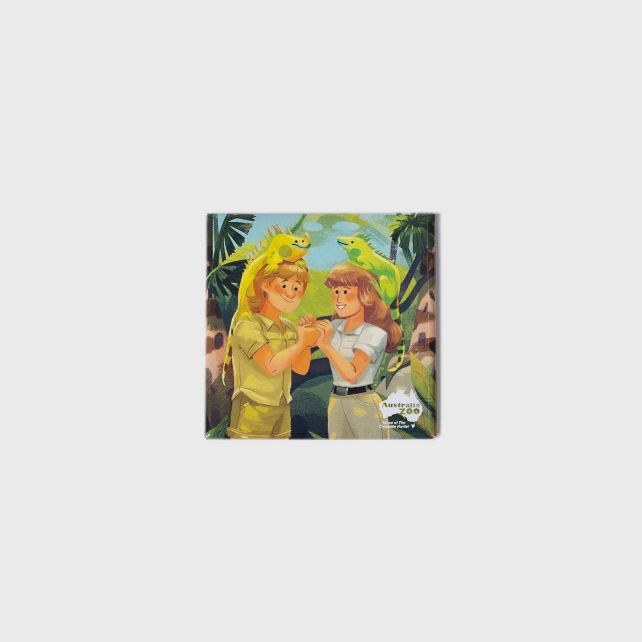 Steve and Terri With Iguanas Cartoon Square Magnet