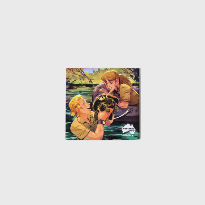 Steve and Terri With Turtle Cartoon Square Magnet