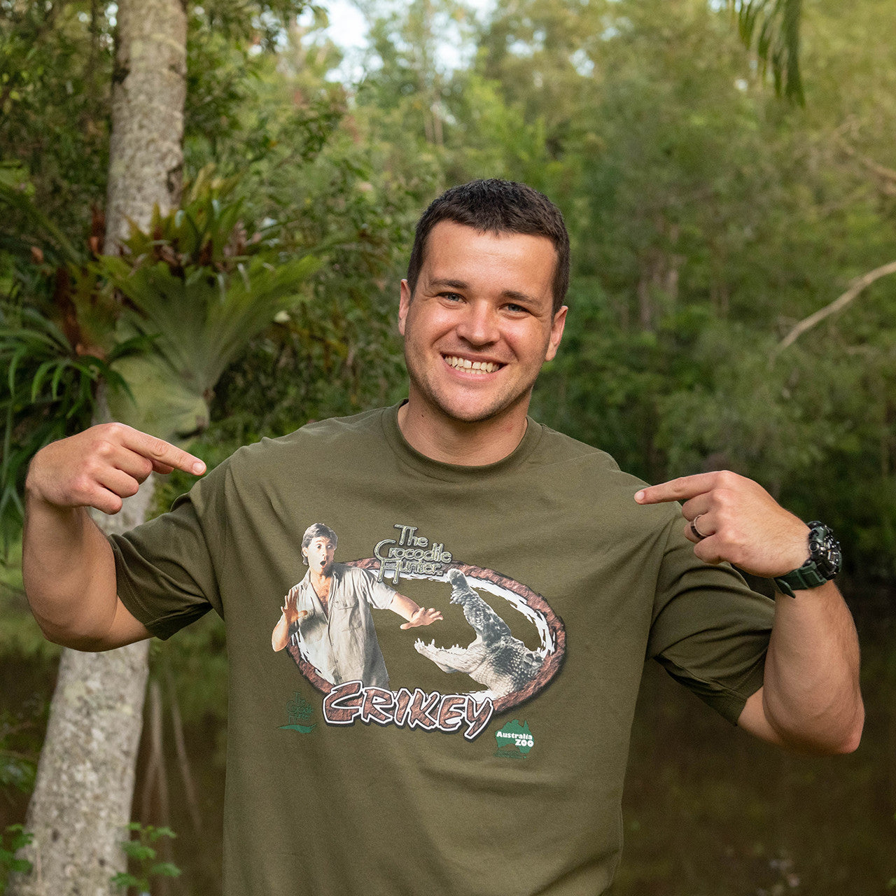 Crikey Crocodile Hunter Army Green Tshirt