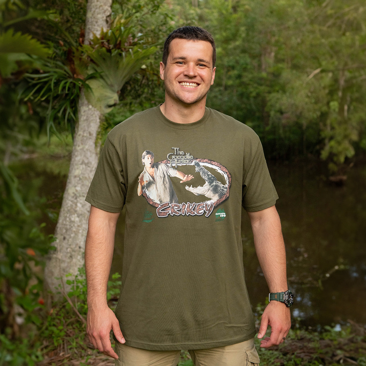 Crikey Crocodile Hunter Army Green Tshirt