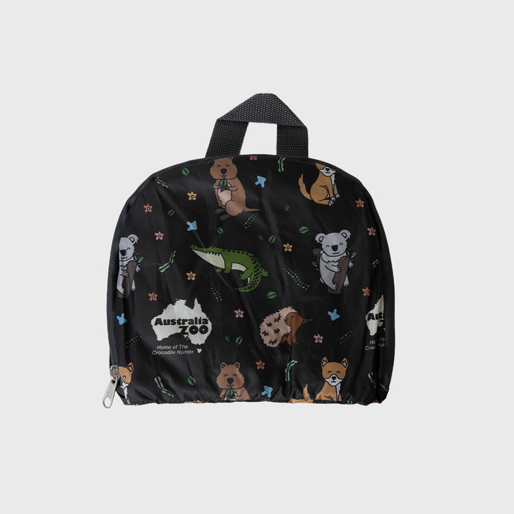 Australian Animals Black Fold Up Backpack